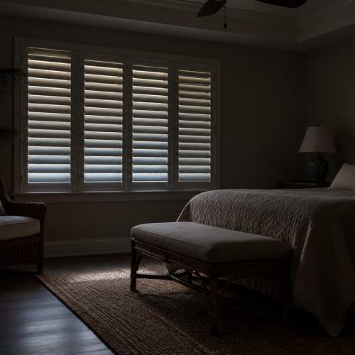 Closed room with window shutters in a vacant Naples Florida home during the humid summer months
